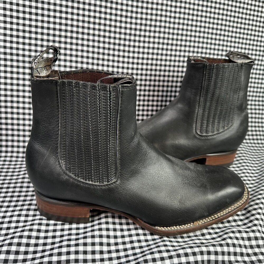 Zebra Men's Black Leather Square Toe Chelsea Cowboy Boots MX Size 29.5 / US 11